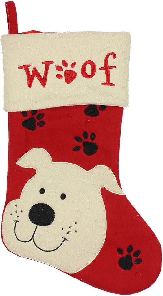 Woof Chaussette De Noel Pour Chien Fun Pour Chien Rouge Creme De Cadeau De Noel En Tissu Bas Cadeau De Noel Pour Chat 40 Cm Amazon Fr Animalerie