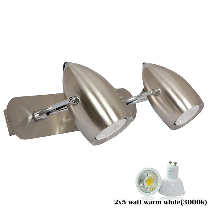 Starry Night 5W Mirror Light Gu10 Led Bulb 2-Light 3000K Warm White Bathroom Bedroom Cabinet Make-Up Mirror Wall Lighting Brushed Metal