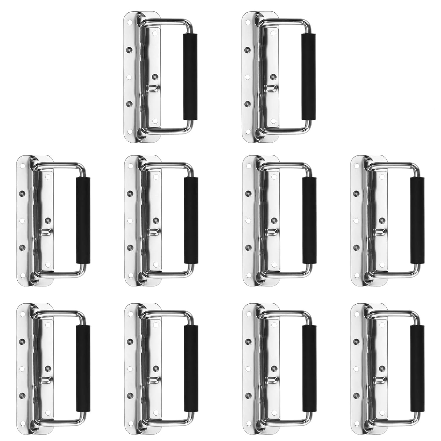 Bhina 10 Pieces Box Handle Spring Handle Folding Stainless Steel Handle Box Hardware for Luggage Flight Case Tool Box (140mm)