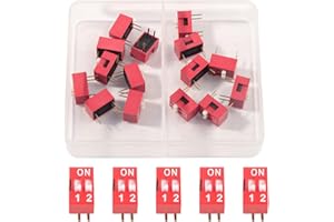 JUASKY 20pcs Slide Type Dip Switch，2 Position Double Row Dip Switch 2.54mm PCB Mountable On Off Toggle Switches for Circuit,Breadboard