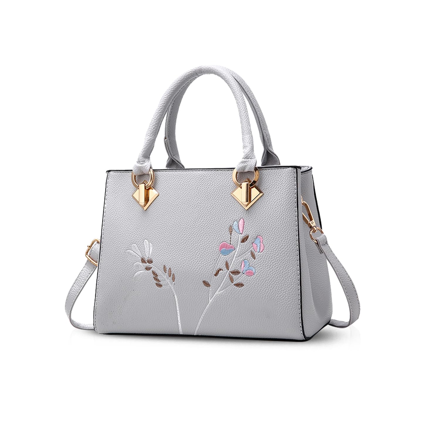 NICOLE&DORIS Retro Women Top Handle Handbags Tote Purse Shoulder Bag Crossbody Bag PU Leather Grey