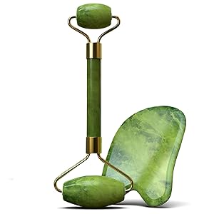 Jade Roller and Gua Sha - Necessary for Every Woman, Beauty Facial Massage Roller Anti Winkles - 100% Natural Jade Stone(Dark Green)