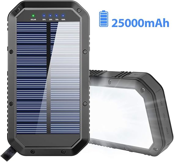 Solar Charger 25000mah Battery Solar Power Bank Portable Panel Charger With 36 Leds And 3 Usb Output Ports External Backup Battery For Camping