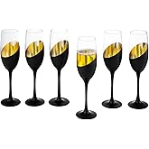MyGift Modern Stemmed Champagne Flute Glasses Set of 6 with Matte Black and Gold Plated Design, Toasting Glass Party and Wedding Wine Glass, 8 oz