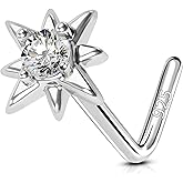 COCHARM Cute 925 Sterling Silver Star Moon Heart Nose Stud 20g- L Shape Nose Piercing Stud- Sterling Silver Nose Ring Stud-L Bend Nostril piercing Dainty Nostril Jewelry for Women Men