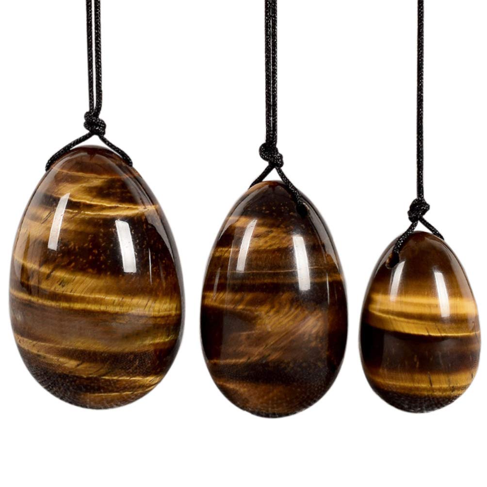 Healifty 3PCS Tiger Eyes Yoni Egg Drilled Crystal Quartz Jade Egg Chakra Healing Yoga Exercise Eggs for Muscles Kegel Exercise