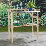 Unibos Wooden Potting Table with Zinc Top & Shelf, 82x78cm Garden Bench view 1