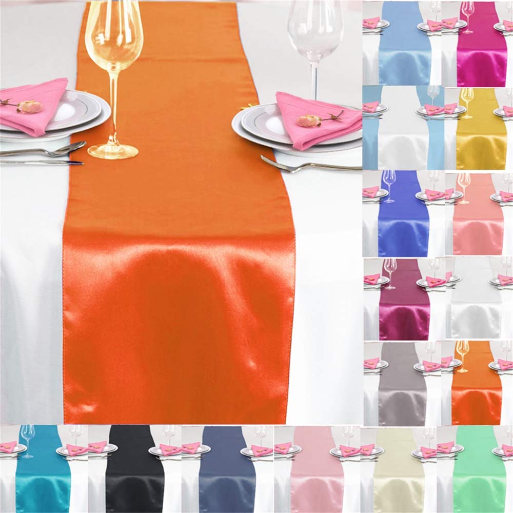 Time to Sparkle 5 Pack Satin Table Runners 12"x108"inch Chair Sashes Swags Wedding Party Table Decoration - Orange