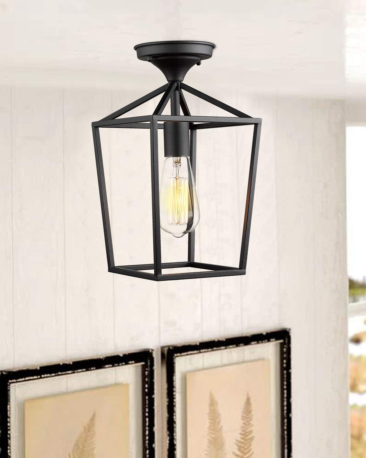 Emliviar Semi-Flush Mount Ceiling Light, 1-Light 13 inch Height Ceiling Light Fixture in Black Finish, 20065B1-F1 BK