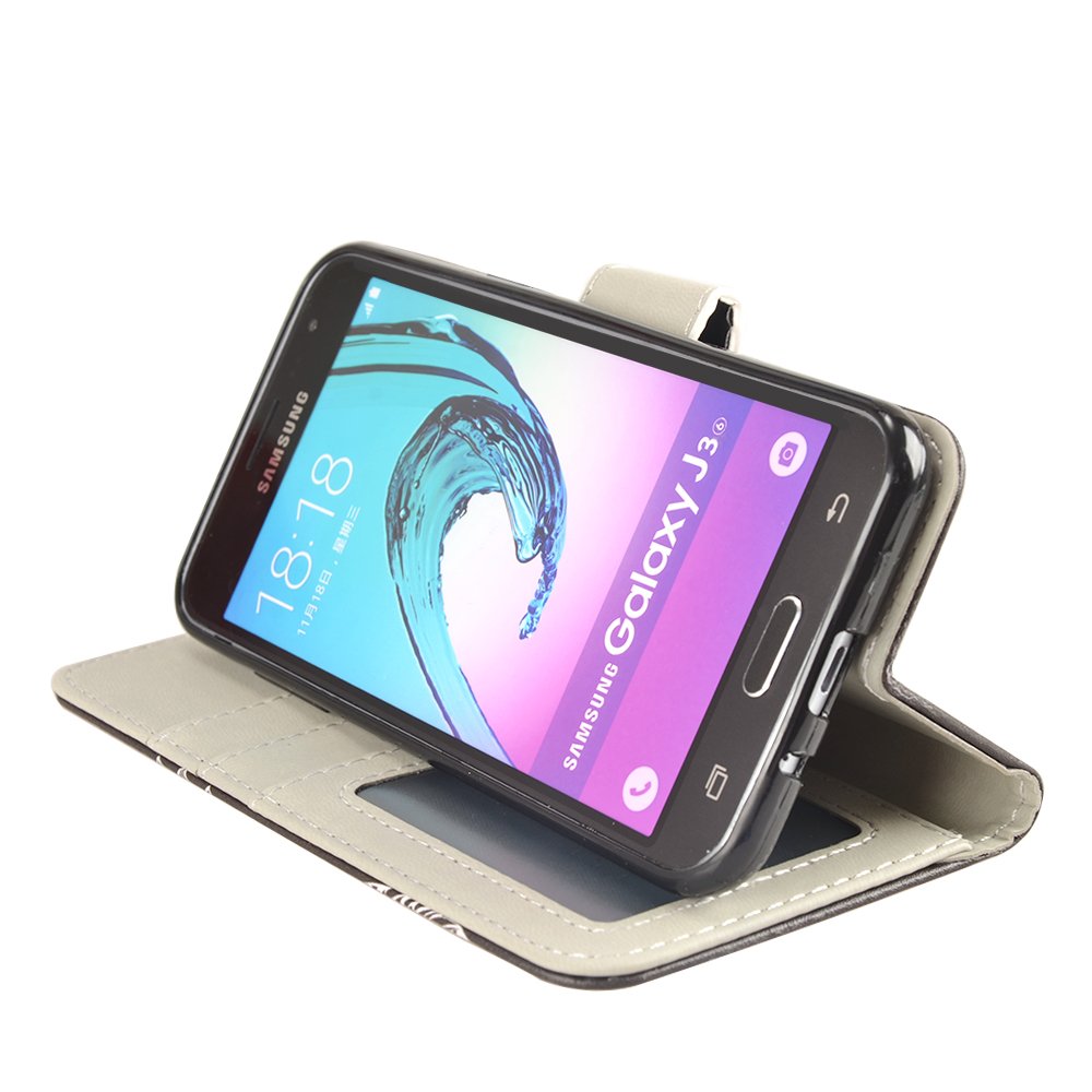 J3 2016 Case, MagicSky Galaxy J3 Wallet Case Folio Flip Premium PU Leather Case Cover with Card Holder Slot Pockets, Wrist Strap, Magnetic Closure For Samsung Galaxy J3 (2016) SM-J320 5.0\