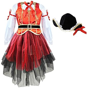 YiZYiF 4tlg. Sets Outfit Mädchen Piratenkostüm Piraten Kleid Kinder Kostüm für Karneval Halloween Fasching Kostüm Cosplay Ver