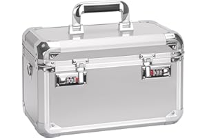 LOCKCURX Secure Security Lock Boxes - Safe Combination Lock Box, Storage for Documents, Mesh Pocket & Adjustable Compartments, Store Valuables, Tools & Money【Large】 13.6 x 8.3 x 7.8 Inch - Silver