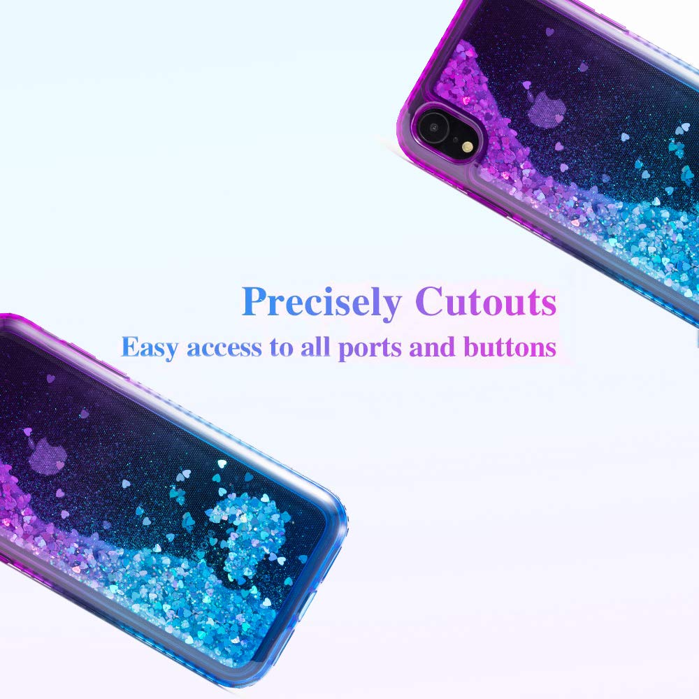 MILANMOOD iphone XR Case, Luxury Floating Glitter Case Sparkle Bling Quicksand Liquid Cover Clear TPU Bumper Cushion Reinforced Corners Girls Women Cute Case Compatible with iphone XR, Purple Blue
