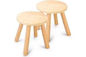 wingyz Wooden Step Stools for Kids, 10 Inch Solid Kids Chairs Perfect Matched Sensory Table, Multi-Purpose Children Sitting Stool for Playroom Bathroom (Natural, 2 Pack)