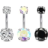 FECTAS 14g Belly Button Rings Surgical Steel CZ Petite Navel Ring for Women Body Piercing Jewelry Petite select Barbell Len 6mm 8mm 10mm 12mm 14mm Silver