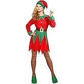 Kiluex Women Christmas Elf Costume Suit Long Sleeve fancy Dress with Belt Hat Shoes Cosplay Party Outfits