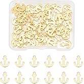 UNICRAFTALE 60Pcs Real 18K Gold Plated Anchor Charms Stainless Steel Nautical Charms Anchor Ship Sign Naval Voyager Pendant Metal Sailor Dangle Pendant 12mm Long for Jewelry Making