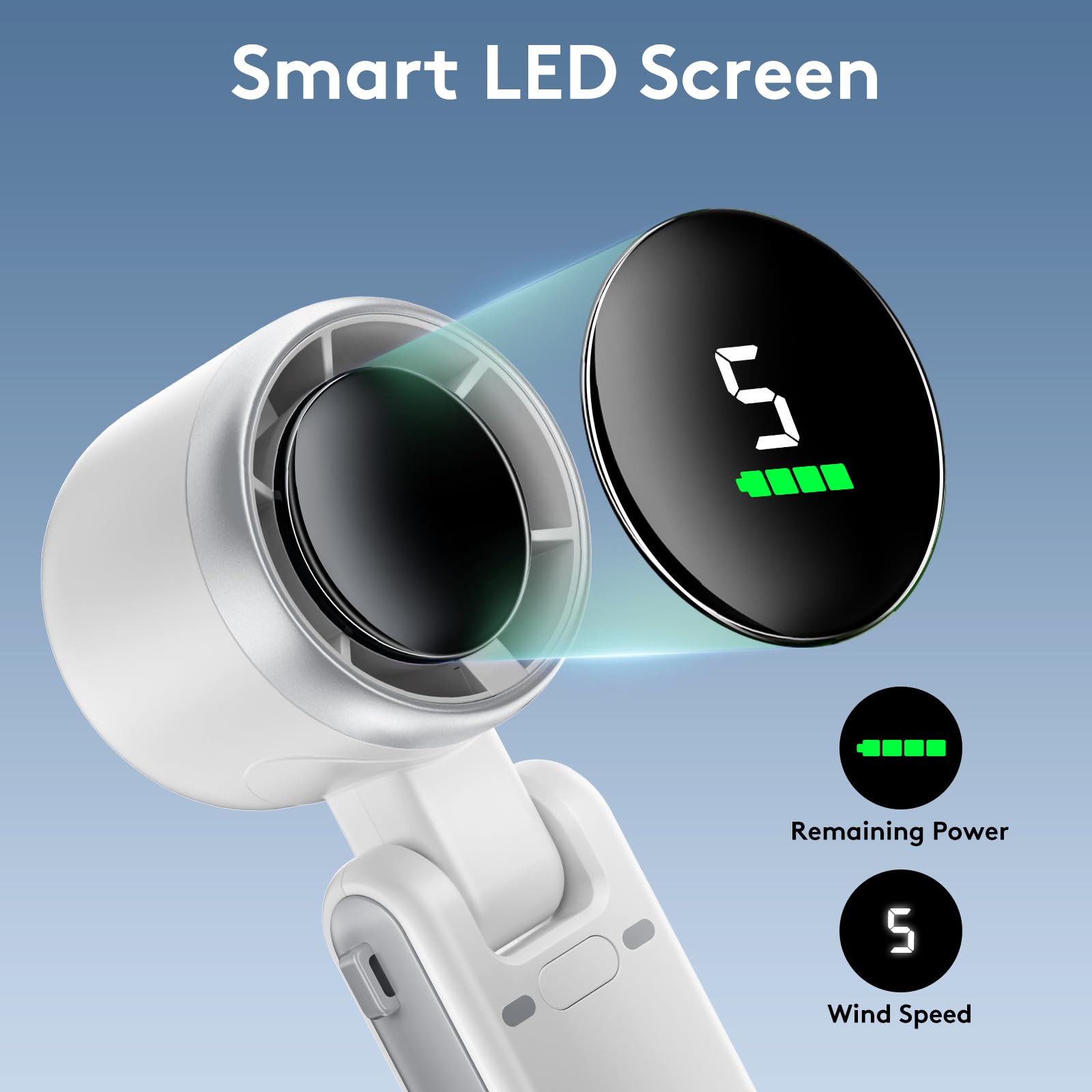 Portable Handheld Mini Fan, Foldable Powerful Winds Turbo Fan, 10000mAh Battery & 50000RPM Speed, USB Rechargeable Personal Fans with 5 Speed, Digital Display For Women Men Travel Camping Outdoor