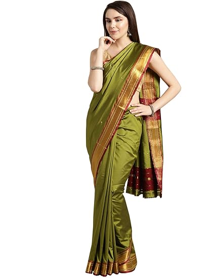 Poly Silk Green Woven Womens Saree