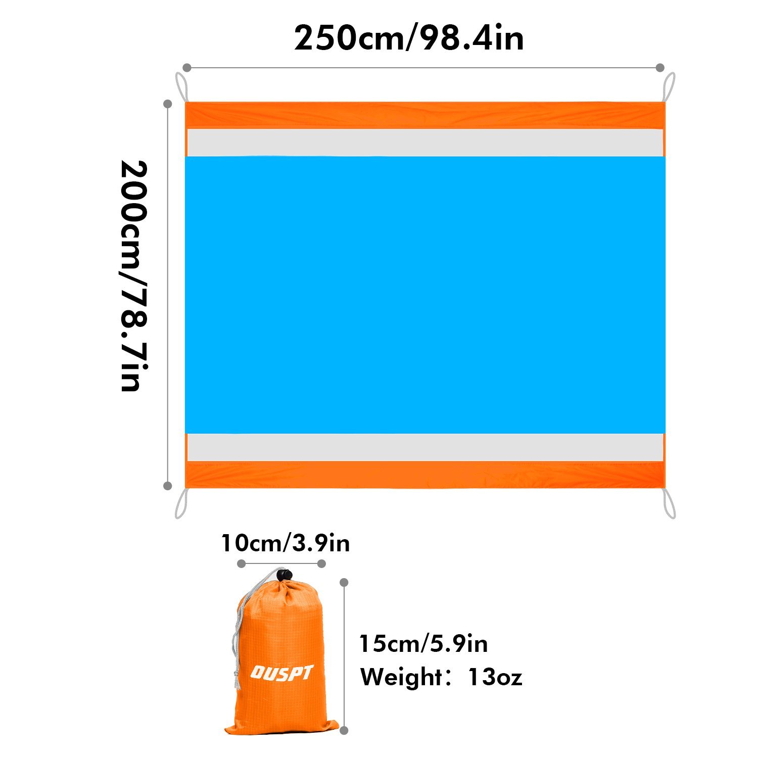 OUSPT Outdoor Beach Blanket, Waterproof Ground Cover, Compact Lightweight Pocket Blanket, Sand Proof Picnic Mat for Travel, Hiking, Camping - Oversize Picnic Blanket