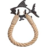 Rustic Toilet Paper Holder. Nautical Rope Towel Holder Ring . Cast Iron Fish Wall Hooks Decorative Wall Mount Rustic Hand Towel Holder , Beach Decor