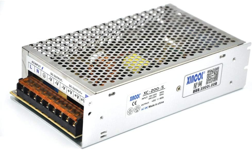 XINCOL AC110V/220V to DC5V 40A Universal Regulated Switching Power Supply 200W for Safety Surveillance Computer Project