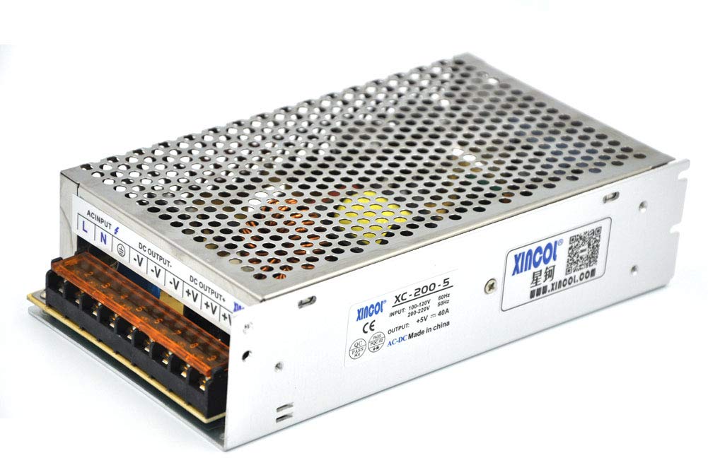XINCOL AC110V/220V to DC5V 40A Universal Regulated Switching Power Supply 200W for Safety Surveillance, Computer Project