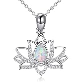 YAFEINI Lotus Necklace Sterling Silver Birthstone Pendant Lotus Jewelry Mothers Day Birthday Gifts for Women