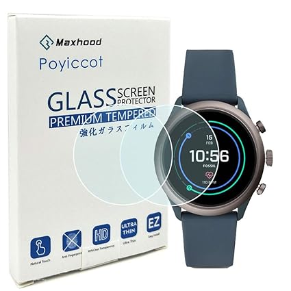 Poyiccot (2-Pack) for Fossil Sport 43mm 2018 Gen4 Screen Protector Tempered Glass,0.3mm Ultra-Thin 9H Hardness Anti-Fingerprint 2.5D Round Edge ...