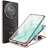 QUIETIP Case Compatible with Honor Magic 6 Lite & Honor X9b 5G,Magnetic Body Metal Frame Double Sided Clear Tempered Glass Shockproof with Camera Protection Cover Thin,Gold