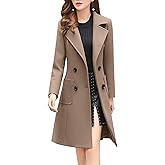 chouyatou Women Elegant Notched Collar Double Breasted Wool Blend Over Coat