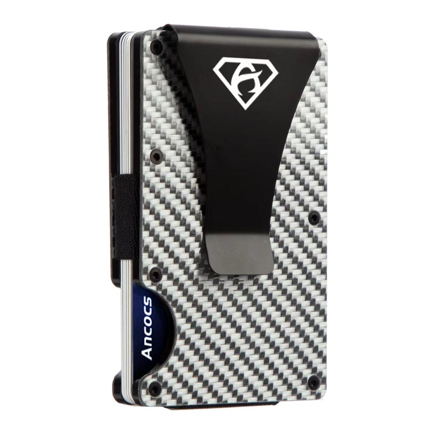 Ancocs Carbon Fiber Credit Card Holder Minimalist Design with Metal Money Clip -NFC RFID Blocking Slim Metal Wallet Purse Card Organizer for Men Silver
