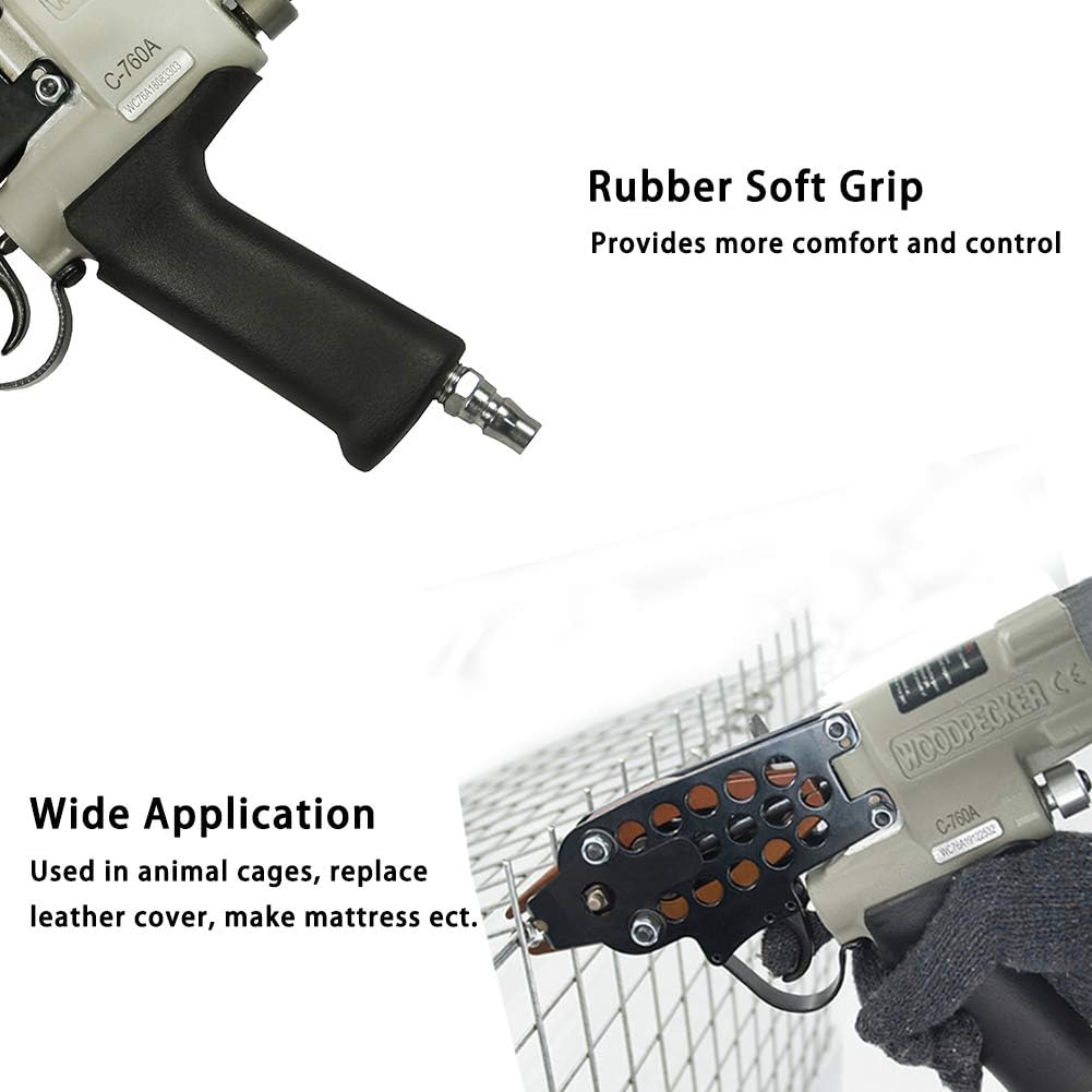 Woodpecker C-760A 16 Gauge Pneumatic Hog Ring Gun, 12.5mm Crown, 3.0-4.8mm Closure Dia., Air Hog Ring Plier Tool - Image 5
