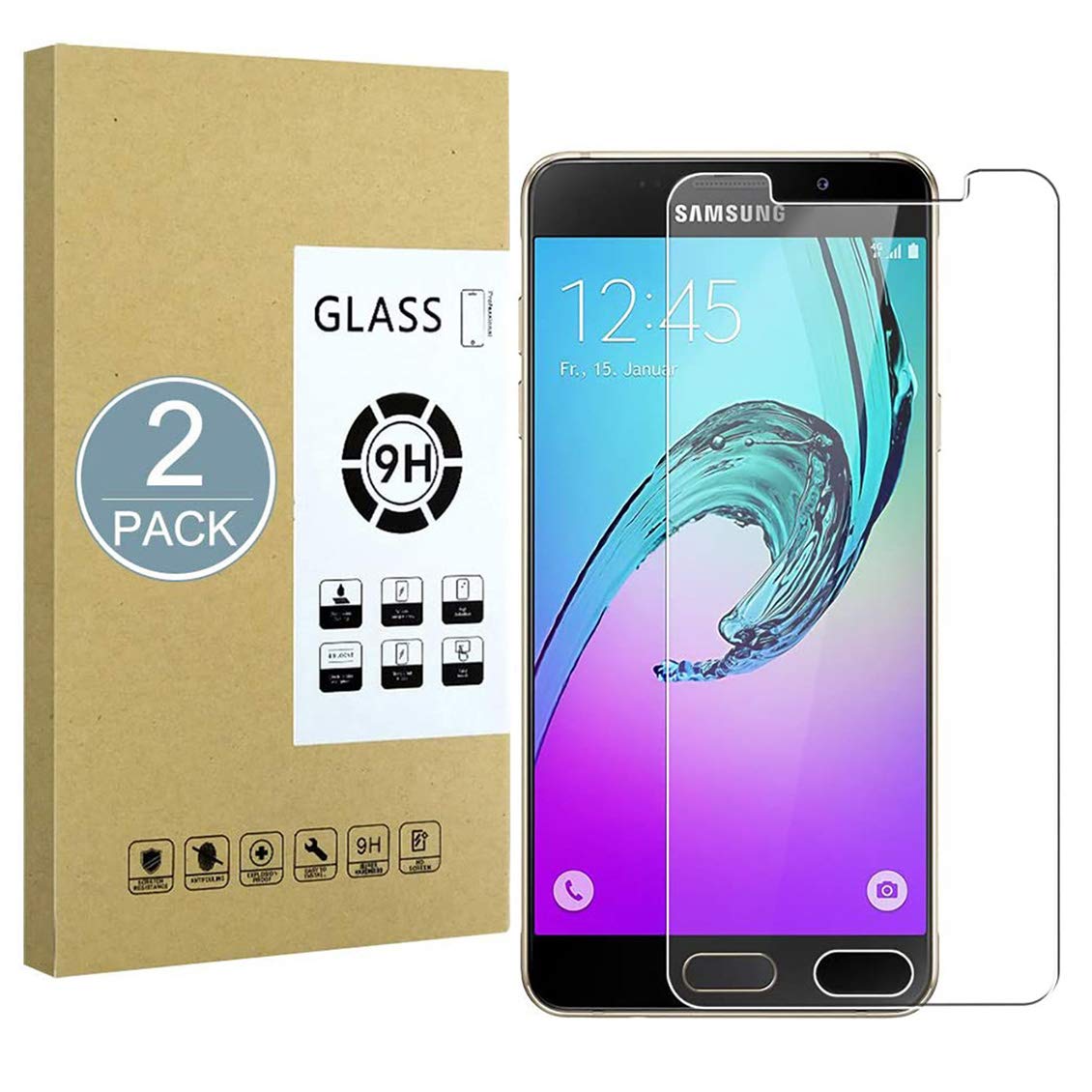 E-Hamii [2-Pack Screen Protector Compatible with Galaxy A5 2016,9H Tempered Glass Protective,2.5D Double Defense Series Premium Protect Film,[Anti-fingerprint and Anti-Scratch][Bubble-Free]