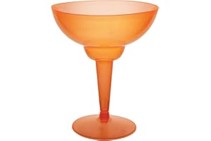 Party Essentials Hard Plastic Two Piece 12-Ounce Margarita Glasses, Neon Orange, 10 Count