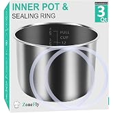 Zonefly for Instant Pot 3 Qt Inner Pot Replacement insert, Stainless Steel Cooking Pot Liner with Polished Surface &amp; Easy to Clean - 3Quart Instapot Rice Cooker Accessories, Includes 2pcs Seal Rings