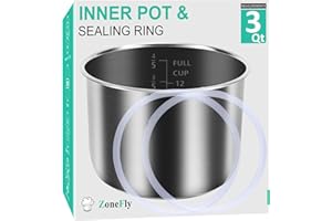 Zonefly for Instant Pot 3 Qt Inner Pot Replacement insert, Stainless Steel Cooking Pot Liner with Polished Surface & Easy to Clean - 3Quart Instapot Rice Cooker Accessories, Includes 2pcs Seal Rings