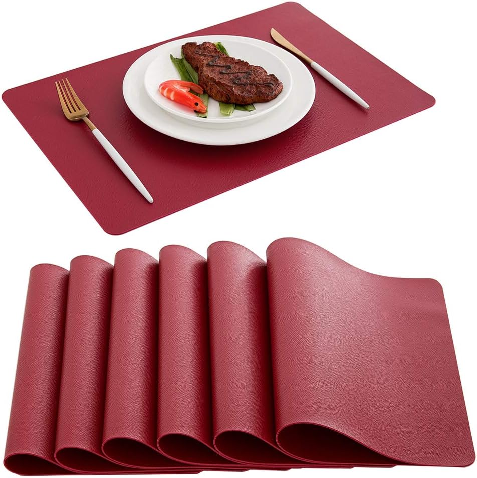 DOLOPL Placemats Red Placemat Leather Table Mats Set of 6 Heat Resistant Easy to Clean Wipeable Waterproof Washable Outdoor Placemats for Kitchen Dining Patio Table: Home & Kitchen