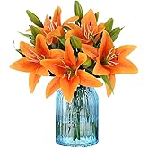 RERXN Artificial Tiger Lily Latex Real Touch Flower Home Wedding Party Decor,Pack of 5 (Orange)