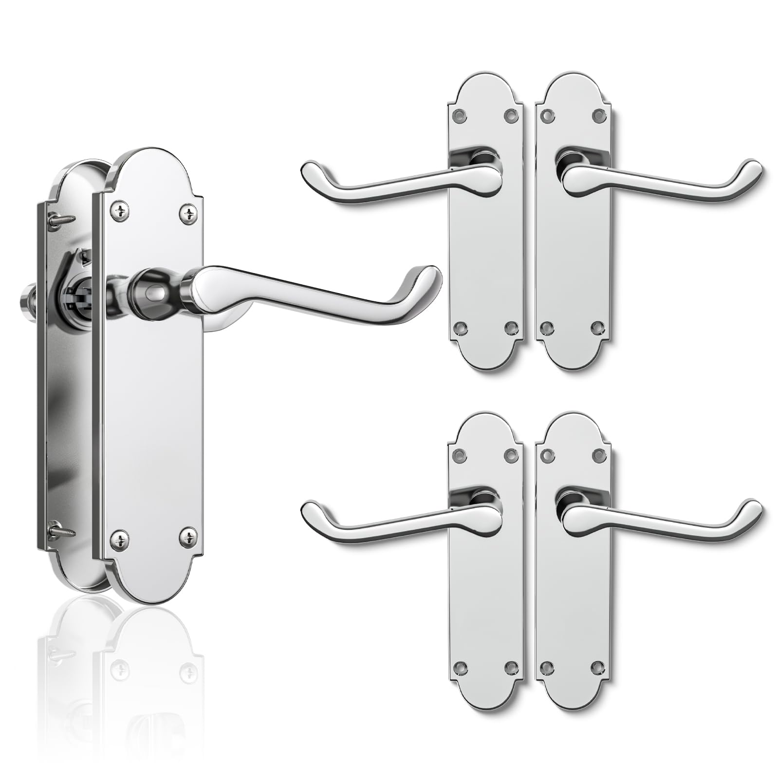 Bwintech 3 Sets Polished Chrome Richmond Lever on Plate, Latch Furniture, Backplate Door Handles,Suitable for Wooden Doors