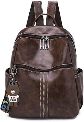 Amazon Puレザー リュック レディース 小さめ リュックサック 防水 大人 タウンリュック 旅行 通勤 通学 軽い 背面ポケット かわいい 熊飾り付 Envoy エンヴォイ レディース
