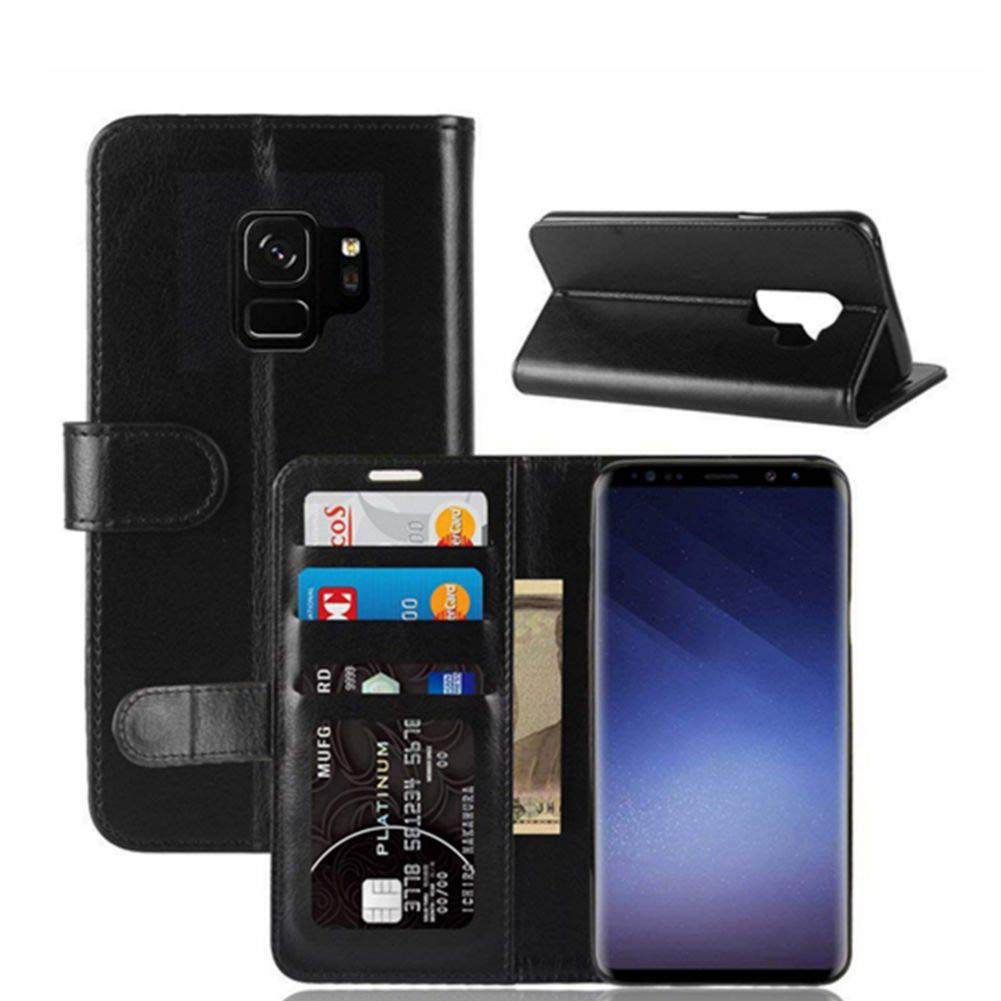 AROC Schutzhülle Samsung Galaxy S9, Brieftasche aus Hochwertigem Leder PU Schutzhülle für Handy, ultradünn und Multifunktional, Rundumschutz (Schwarz)
