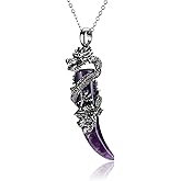 Jovivi Crystal Dragon Necklace for Men Women Dragon Wrapped Healing Stone Pendant Necklace Retro Cool Mens Crystal Necklaces Natural Gemstone Quartz Spiritual Jewelry