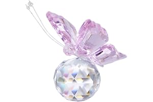 H&D Pink Crystal Flying Butterfly with Crystal Ball Base Figurine Collection Cut Glass Ornament Statue Animal Collectible