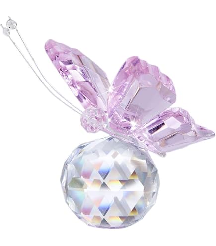 Kristall-Schmetterling-Figur Mit Violetten Flügeln Auf Glaskugelständer – Deko Für Zuhause, Sammlerstück