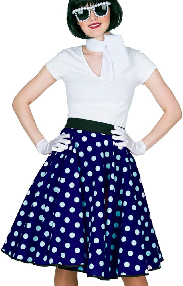 Das Kostümland Fifties Women's Polka Dot Circle Skirt with Neckerchief, Blue, blue, white, One Size - Image 5