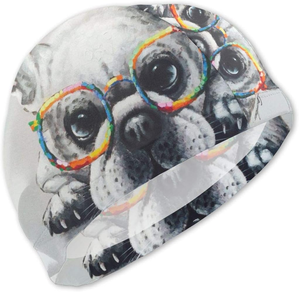 KXT Dog in Colorful Glasses Swim Cap Easy Put On/Off