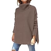 LILLUSORY Women's Turtleneck Oversized Sweaters Long Batwing Sleeve Spilt Hem Tunic Pullover Knit Tops