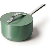 Caraway Non-Stick 3 qt Ceramic Sauce Pan with Lid | Non-Toxic, PTFE and PFOA Free, Oven Safe and Compatible with All Stovetops (Gas, Electric and Induction), Sage