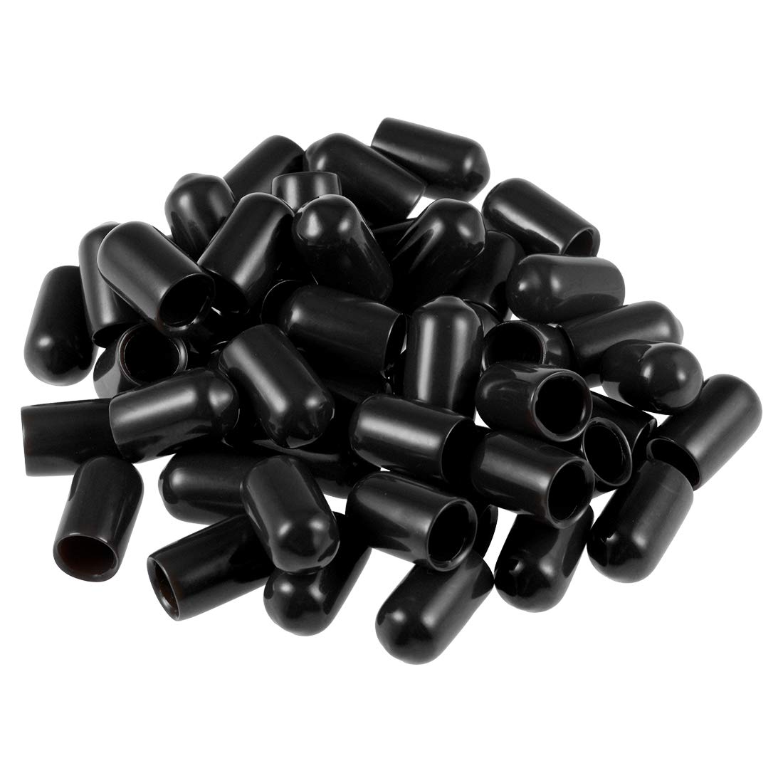 sourcing map 50pcs Rubber End Caps 7mm ID Vinyl Round Tube Bolt Cap Cover Screw Thread Protectors Black